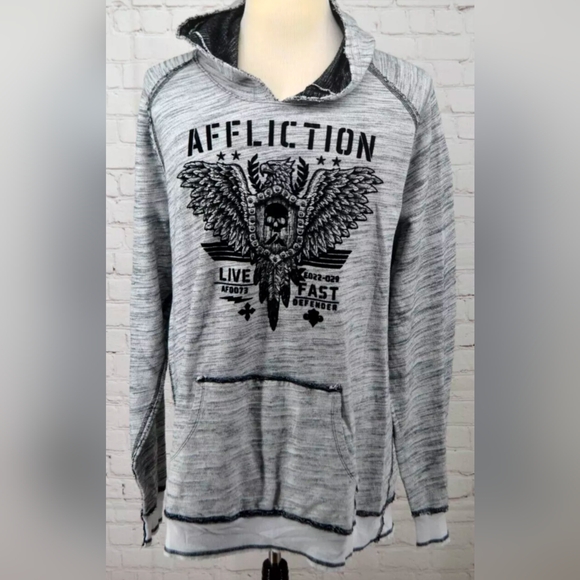 🔥AFFLICTION Men's Art of War💣 Reversible Hoodie SIZE 3XL Gray NWT🔥 - Picture 1 of 10
